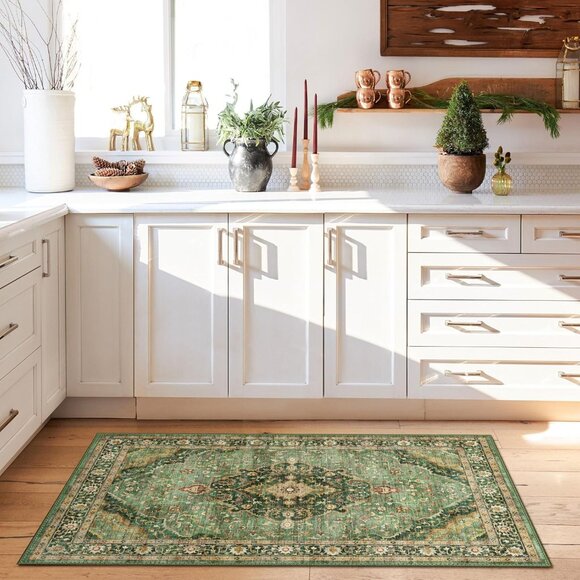 New 3x5 Green Area Rug, Washable Low-Pile Non-Slip Carpet for Home & Room - Picture 4 of 16